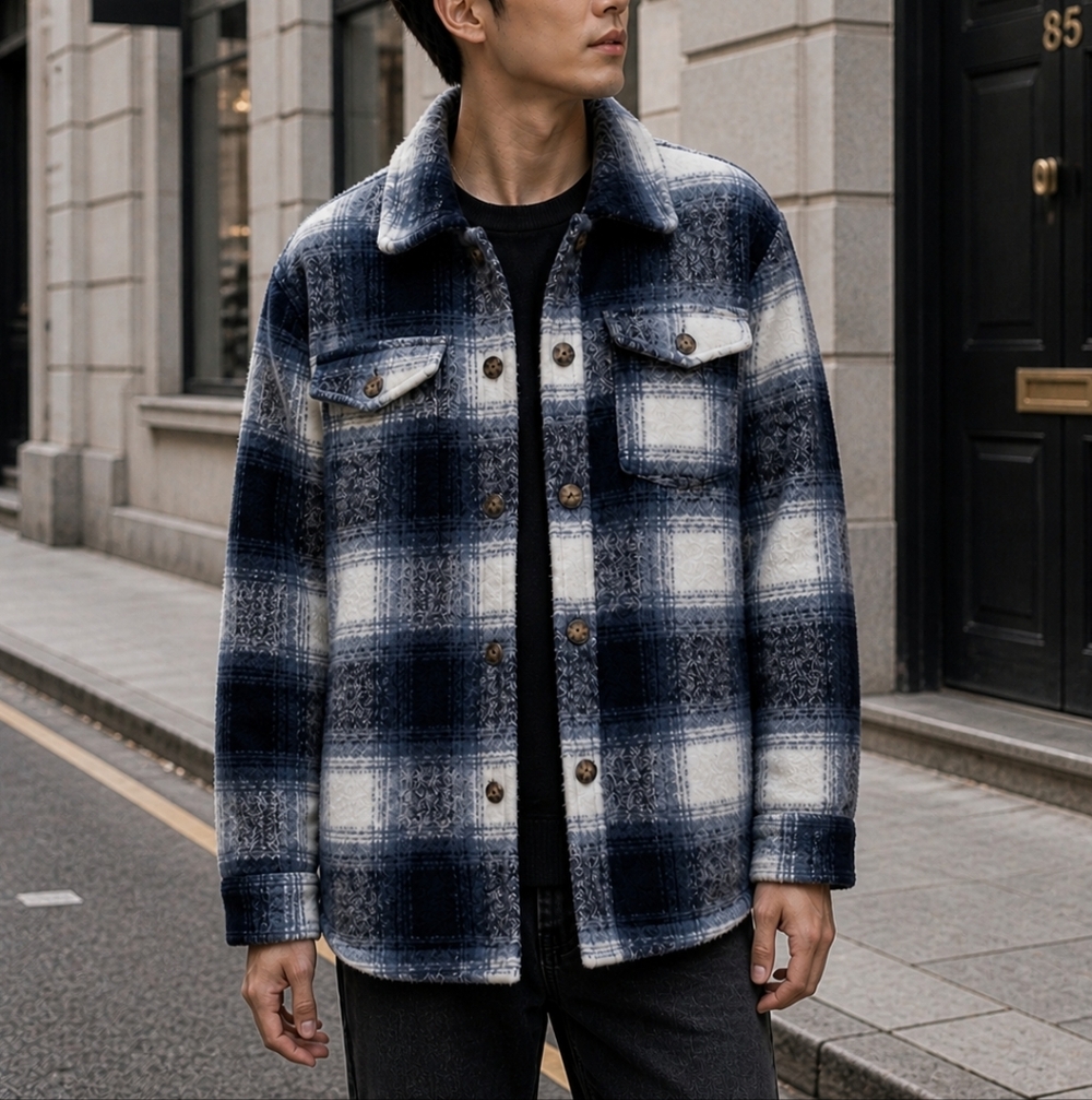 Ricki’s Blue Plaid Shacket Size L Wool Blend Button Front Jacket Shirt